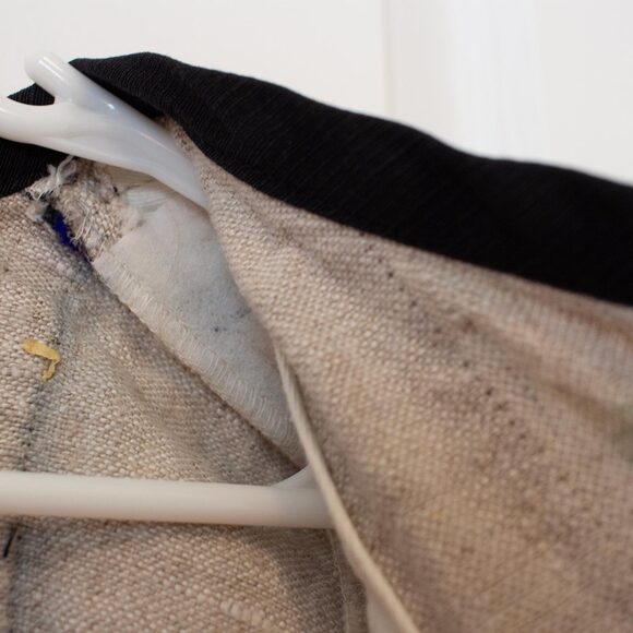 Linen Blend S VTG Lagenlook Lynn Murray Patchwork Pattern Art Boho Blazer FLAW - Picture 15 of 15